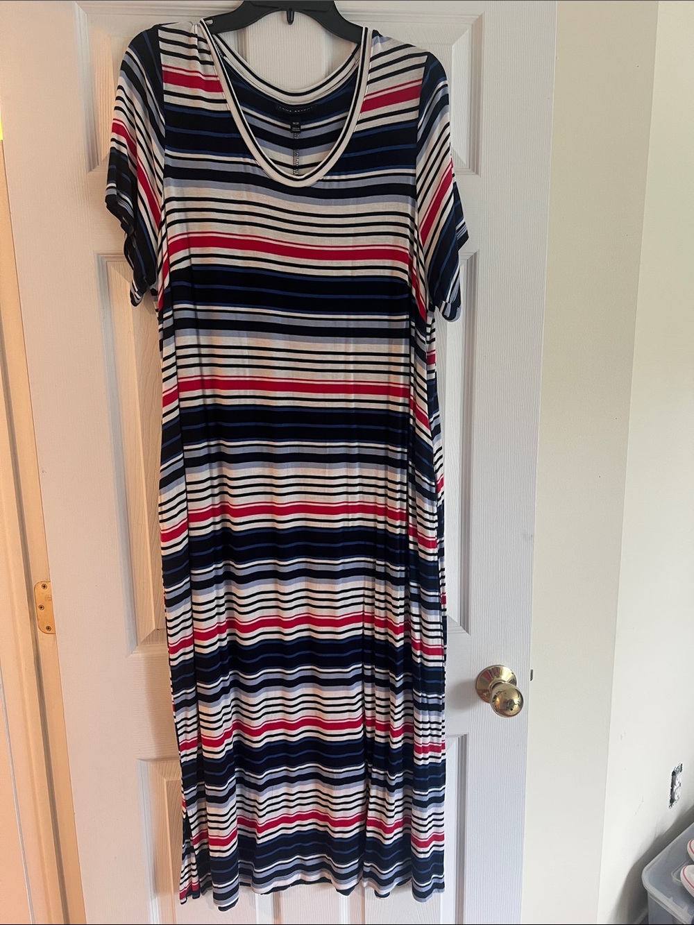 Lane Bryant Striped Short-Sleeve Maxi Dress in Navy, White & Red